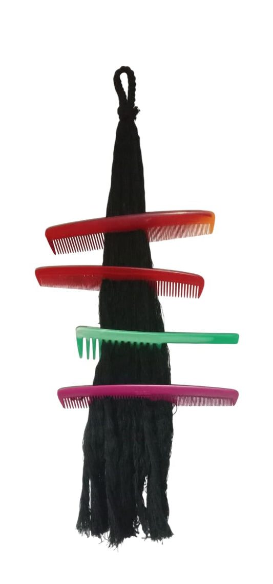 Esselkay Wall-Mounted Comb Organiser, Comb and Hair Pin, Clips Organizer Cotton Rope, Hair Accessories Holder, Black