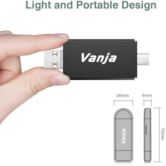 Vanja SD Card Reader, USB-C & USB Memory Card Reader, Camera SD Card Adapter for Micro SD, SDXC, SDHC and UHS-I Cards
