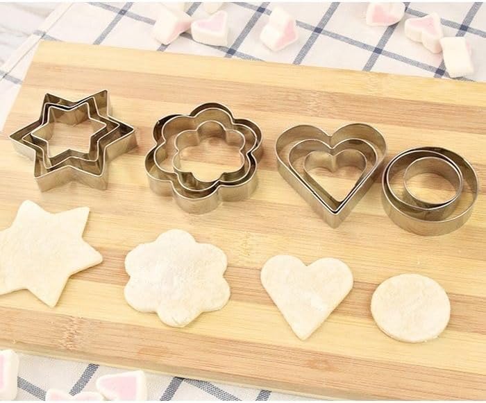 Cookie Cutters, Set of 12, Stainless Steel, Round Heart, Star, Flower, Cutter, Large, Medium, Small, Confectionery Tools, Christmas