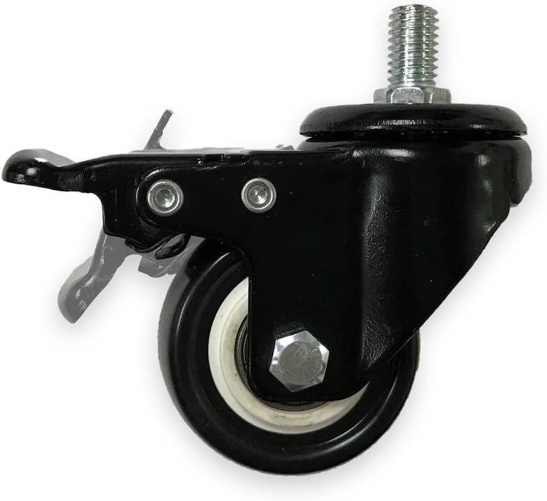 ApexDesk 2-Inch Heavy Duty Rubber Caster Wheels with Swiveling Threaded Stem and Stationary Locks, 440 lbs. Total Load Capacity, and Compatible with...