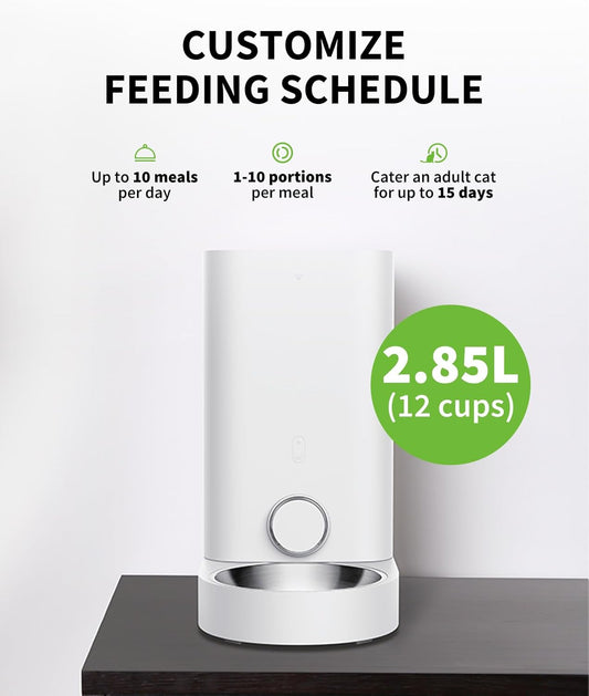PETKIT Automatic Food Dispenser with Stainless Steel Bowl, APP Control, LED Display for Low Amount of Food, Cat Food Dispenser (Dog) - 2.8L