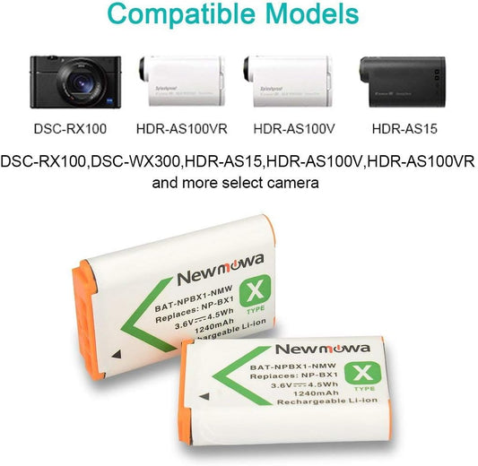 NP-BX1 Newmowa Battery (2-Pack) and Dual USB Charger Set for NP-BX1, NP-BX1/M8 and DSC-RX100, DSC-RX100 II, DSC-RX100M II, DSC-RX100 III, DSC-RX100 V,...