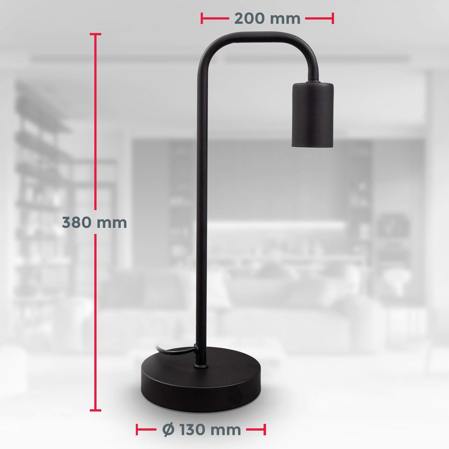 Retro Curved Table Lamp – Black Metal E27 Lamp with Switch