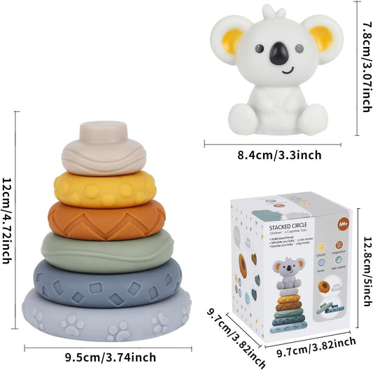 Baby Stacking Toy Baby Teething Toy Koala Baby Stacking Ring Toys Nesting Circle Toy Silicone Baby Toys Early Educational Christmas Toy Gifts for 6 12 18...