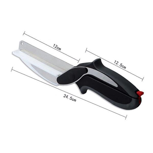 2 in 1 Clever Cutting Knife – Stainless Steel Food Chopper & Kitchen Scissor