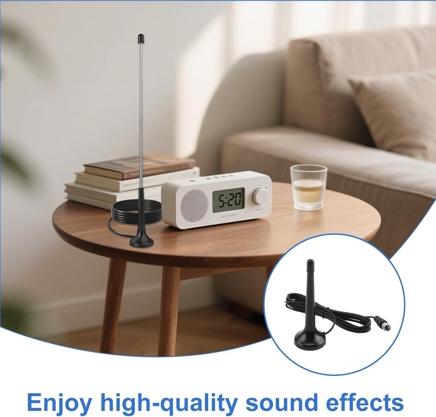 Dab FM Radio Antenna with Magnetic Base, 75 Ohm Internal TV Antenna Compatible with Stereo Tuners, AV Receivers, Amplifiers, Home Cinema and Hifi Systems