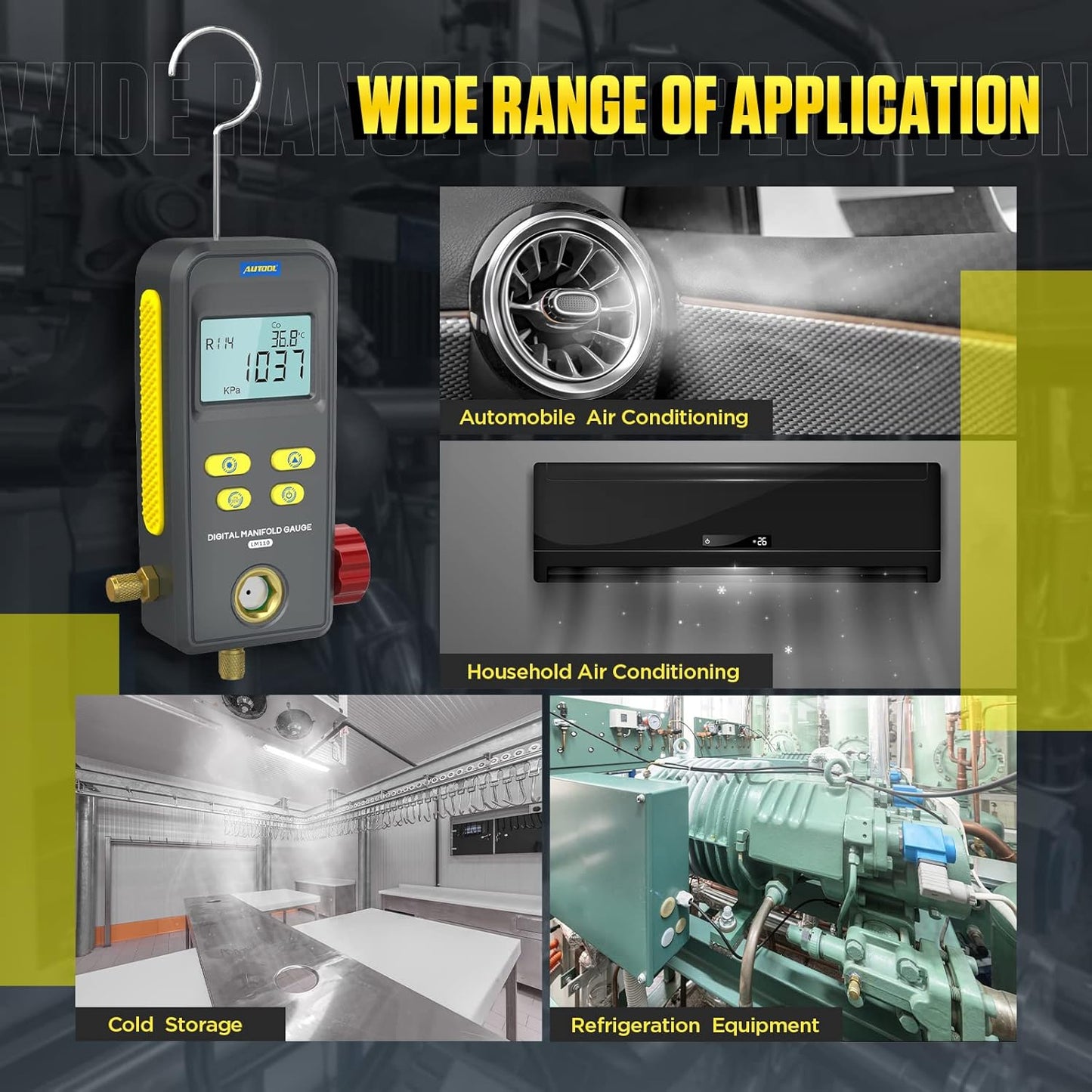 AUTOOL LM110 Digital Manifold Gauge, HVAC System Refrigeration Gauge for Refrigerant Filling&Pressure Test / Vacuum Operation Test /Pressure Leak Test...