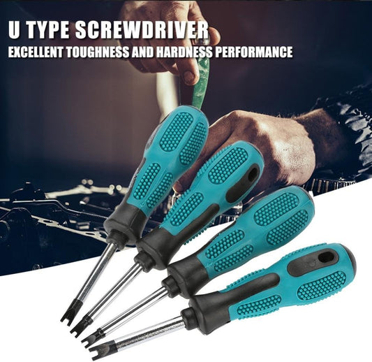 Screwdriver Set 4 Pcs Type U, Chrome-Vanadium Steel, Pp Non-Slip Handle, Magnetic Screwdrivers Screwdrivers with U Tip Spanner Type 50mm