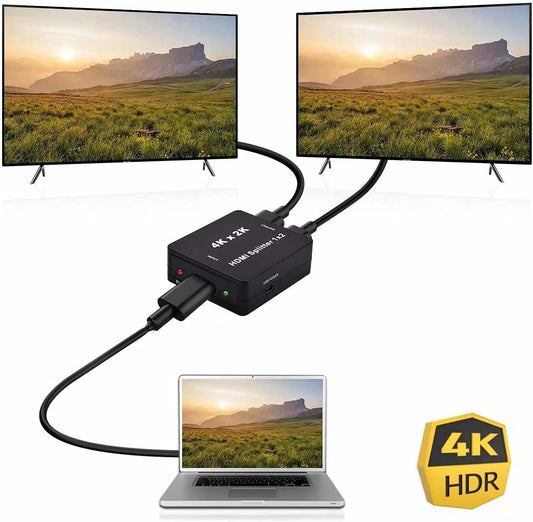 HDMI Splitter Snxiwth 4K HDMI Splitter 1 in 2 Out Supports HDCP, 4K, 3D, UHD, 1080P, HDMI Splitter 1 to 2 for Xbox, PS4, PS3, Blu-Ray Player, Firestick, HDTV