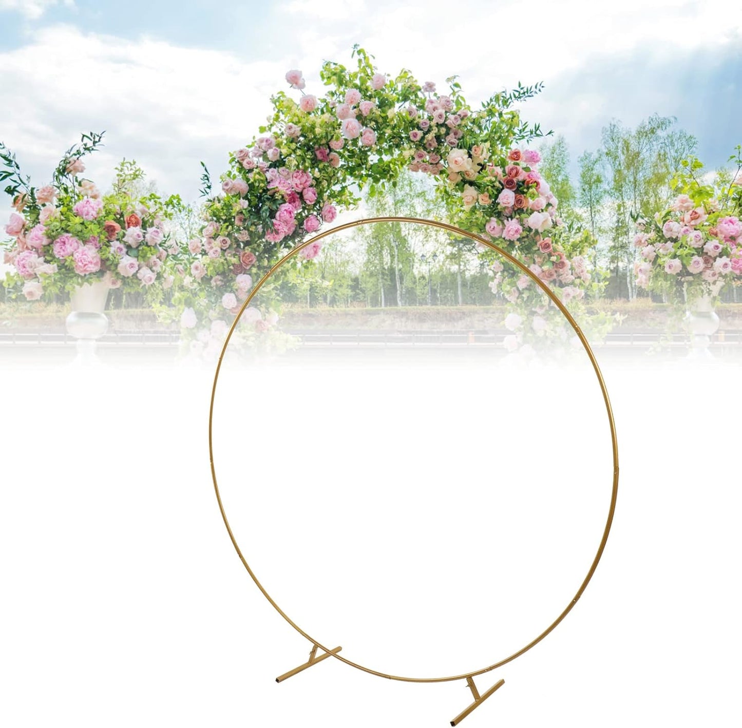 Miokycl Round Backdrop Stand Iron Circle Wedding Arch Stand for Valentine's Day Wedding Birthday Christmas Decoration 6.7ft Gold