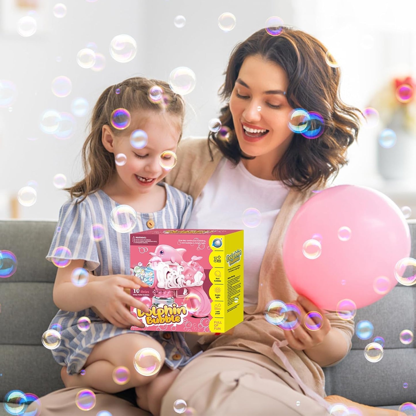 Electric Rechargeable 57-Hole Bubble Gun Blaster – Auto-Water Absorbing Bubble Machine Toy for Kids, Outdoor Parties & Summer Play (Blue/Pink/Yellow)