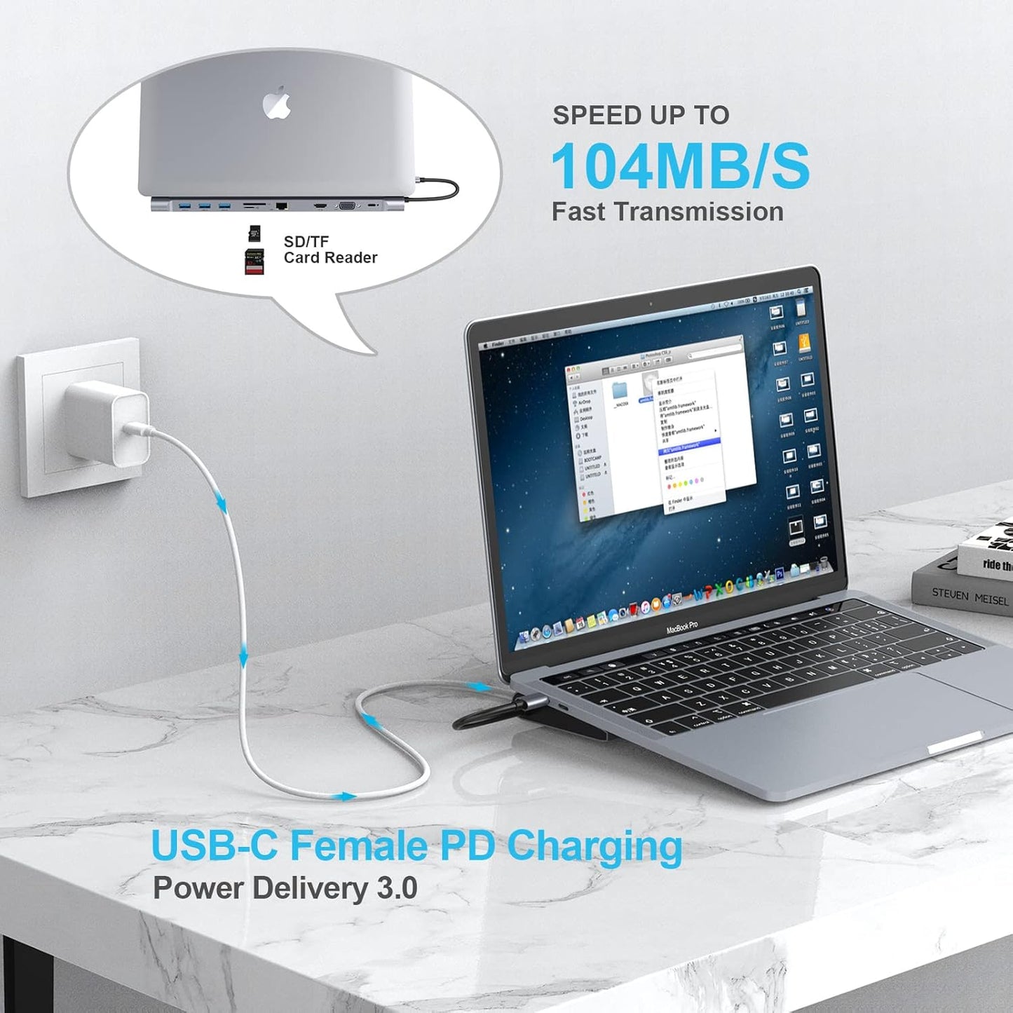 HOPDAY 10 Ports USB C Docking Station - USB C Hub for MacBook Pro/Air, and Surface Pro - USB C Adapter with Dual Display (USB A 3.0, HDMI, VGA, PD 100W,...