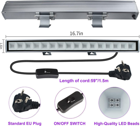Eleganted 36W LED Black Light Spotlight, Improved 64 LED Black Light Lamp Tube with Plug, Switch and 150cm Cable, Lights 22x22ft for Halloween Party Stage Lighting