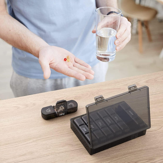 Weekly Pill Organizer 3 Times a Day – 7 Day Large Travel Pill Box for Medication & Vitamins (Black)