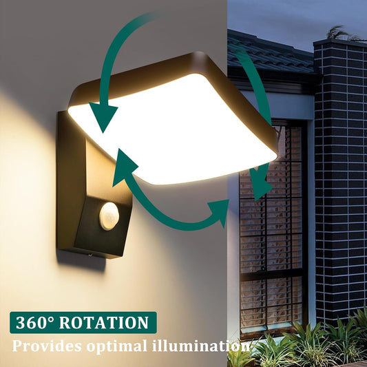 OKELI Outdoor Wall Lights with Sensor, Wall Lights Outdoor, Waterproof IP65, 360° Rotation Outside/Indoor,Warm White 3000K
