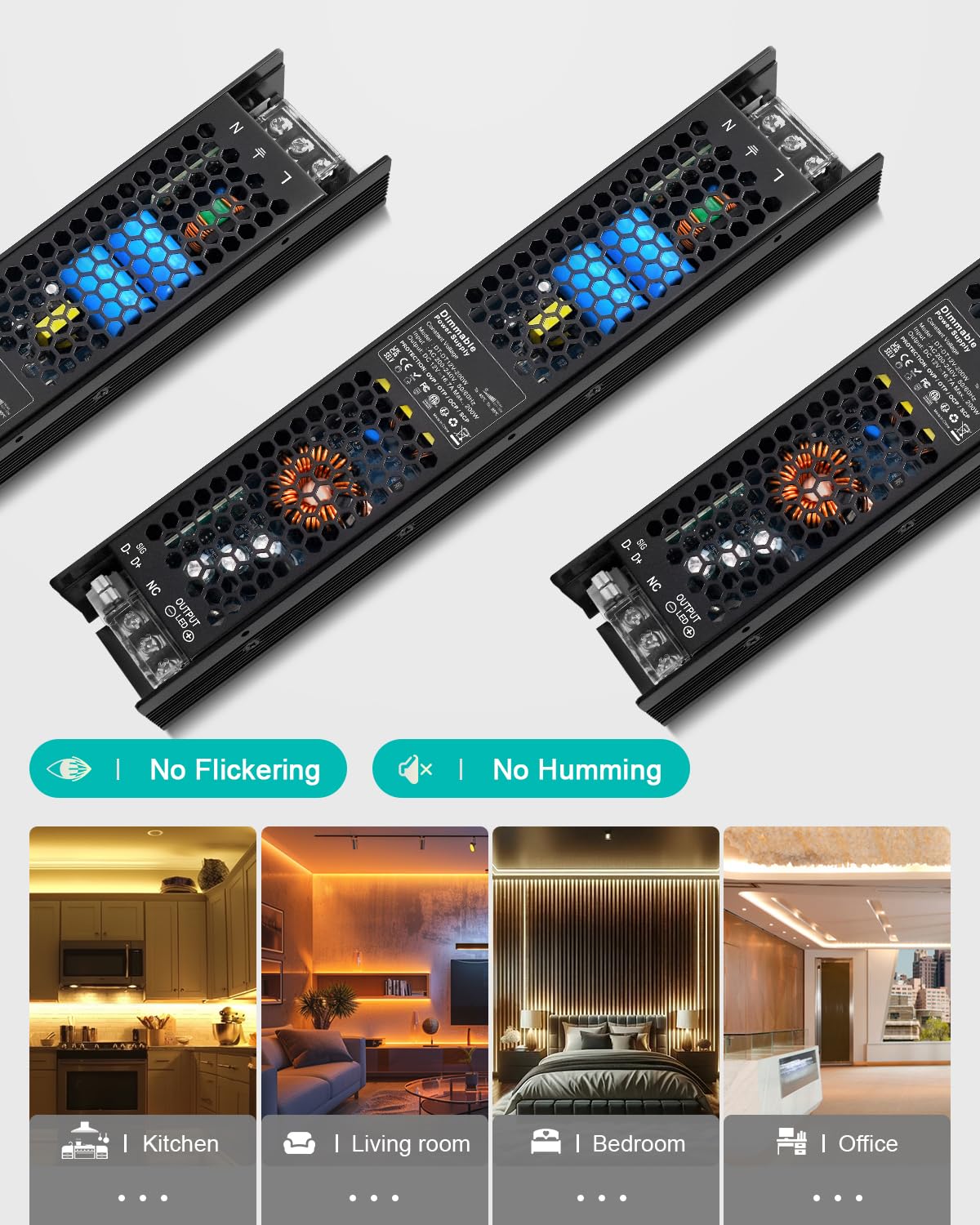 REYLAX LED Driver 12V 200W Dimmable TRIAC & 0/1-10V, Constant Voltage, 16.7A Power Supply 240V to 12V DC Adapter, Low Voltage Transformer for 12 Volt...