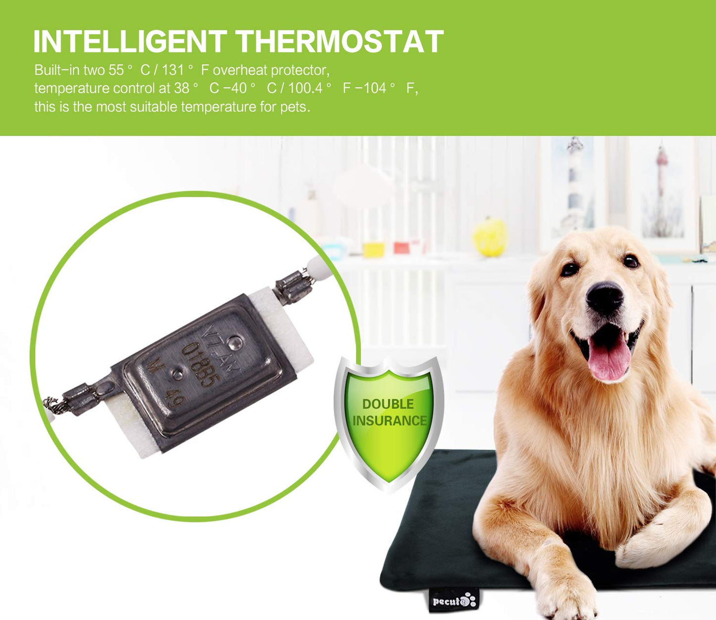 Pecute Haustier Heizkissen – Heizmatte für Hund & Katze, Wasserdichte Wärmedecke mit Konstanter Temperatur, L 65×50cm