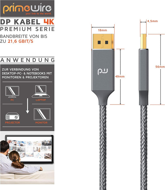 CSL - 4k DisplayPort Cable 3 m - DisplayPort to DisplayPort - DP 1.2-4K 60Hz and 2K 144Hz - Bandwidth of up to 21.6 Gbits - Connection Cable - for Monitor...