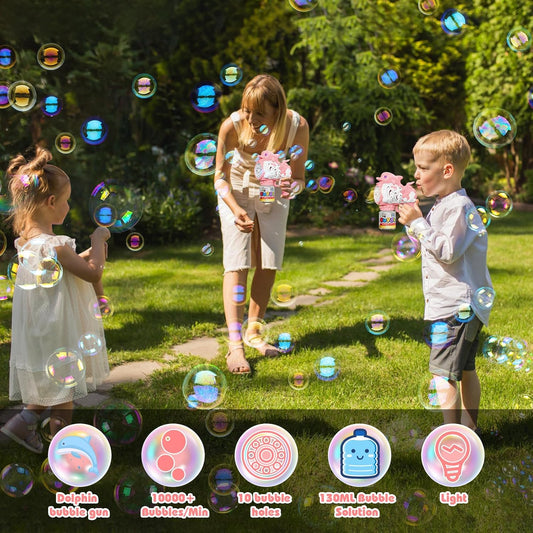 Electric Rechargeable 57-Hole Bubble Gun Blaster β Auto-Water Absorbing Bubble Machine Toy for Kids, Outdoor Parties & Summer Play (Blue/Pink/Yellow)