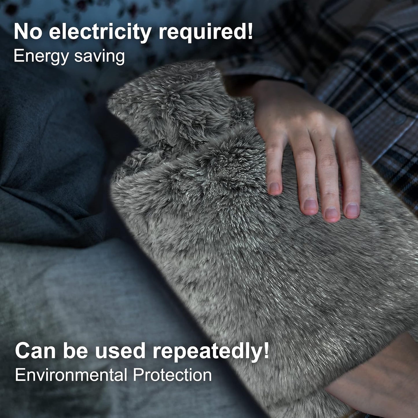 obqo 2L Hot Water Bottle with Cosy Fluffy Cover, Natural Rubber Hot Water Bag for Sleeping and Feet Warmer - Bed Warmer & Comfortable Feeling Gift for...