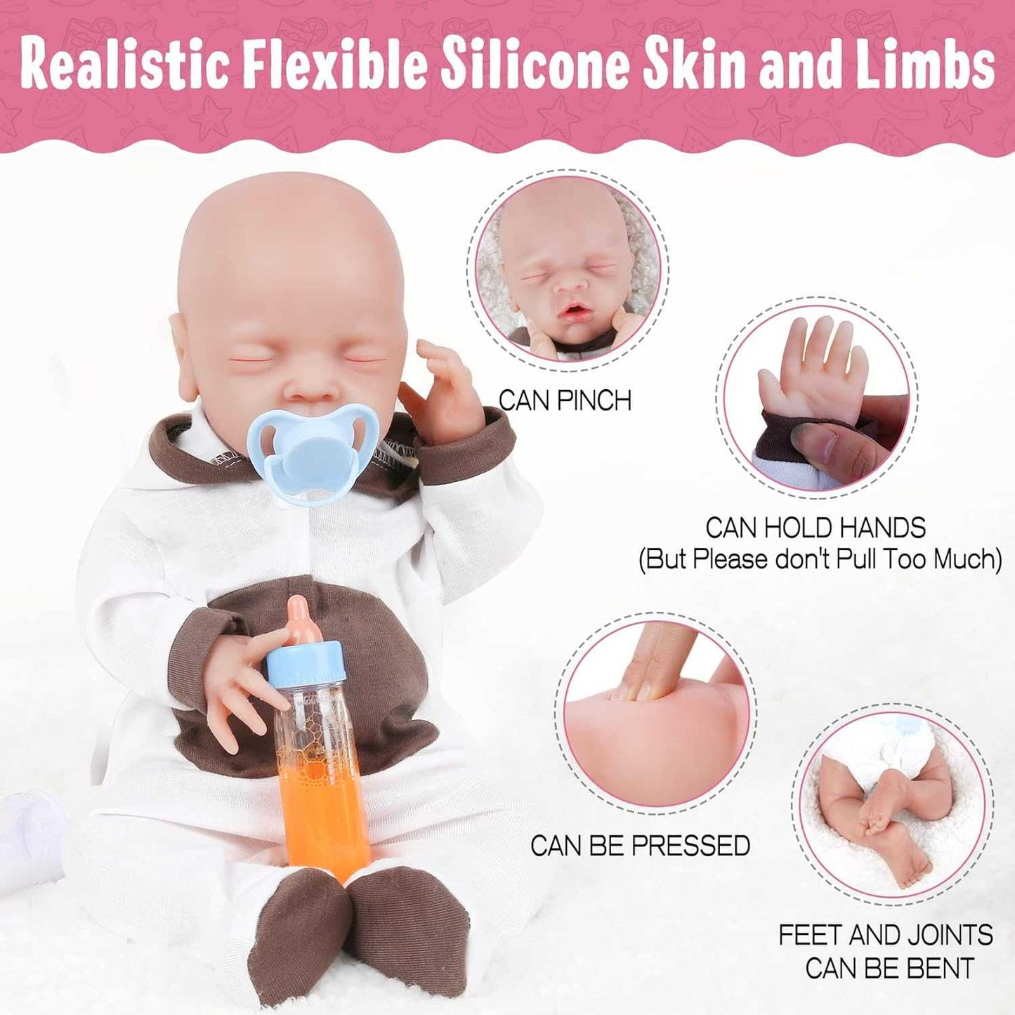 Vollence 18 inch Sleeping Full Silicone Baby Doll Not Vinyl Dolls Eye Closed Lifelike Real Newborn Baby Doll Realstic Reborn Baby Dolls Girl