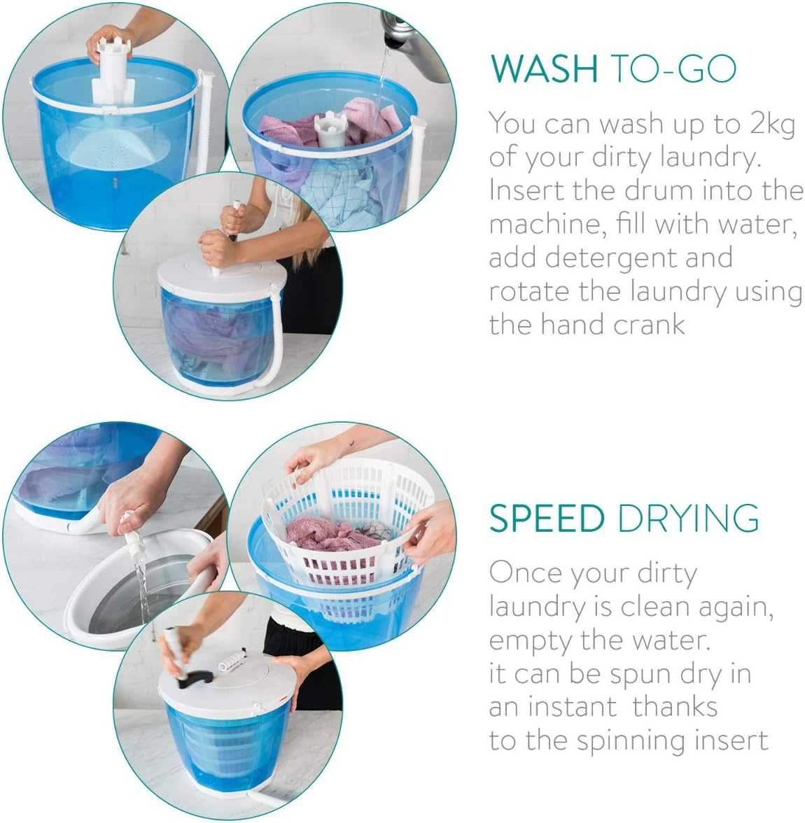 Navaris 2 in 1 Mini Washing Machine and Laundry Spinner