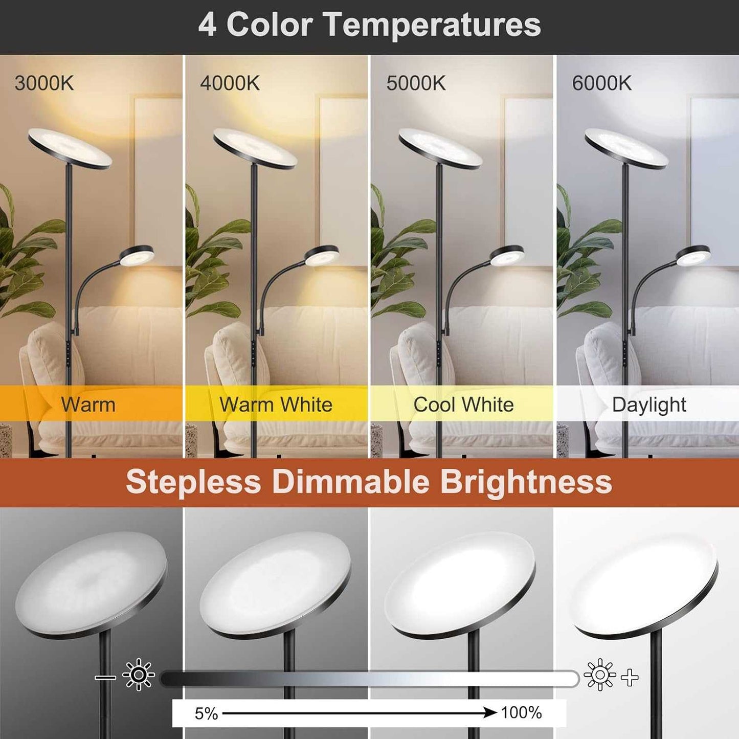 ANTEN Floor Lamp LED Dimmable with Reading Lamp