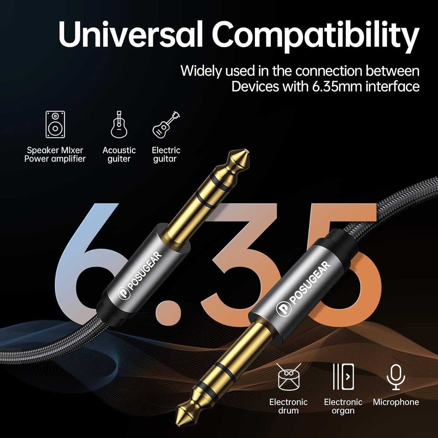 POSUGEAR 6 35mm to 6 35mm Guitar Cable