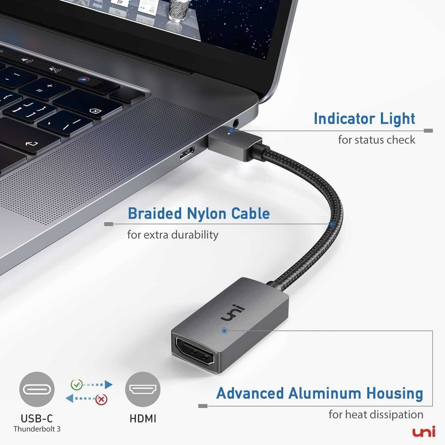 uni USB C to HDMI Adapter 4K High Speed HDMI to USB C Adapter