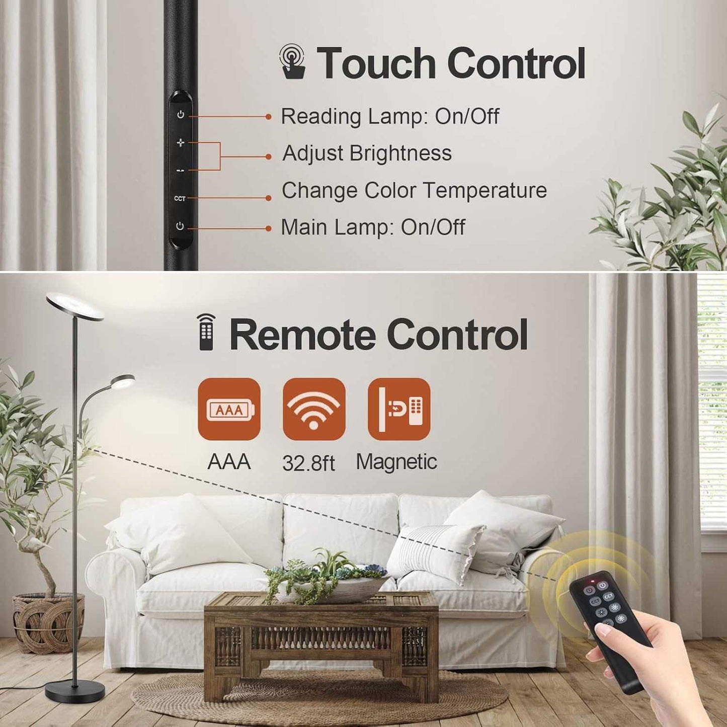 ANTEN Floor Lamp LED Dimmable with Reading Lamp