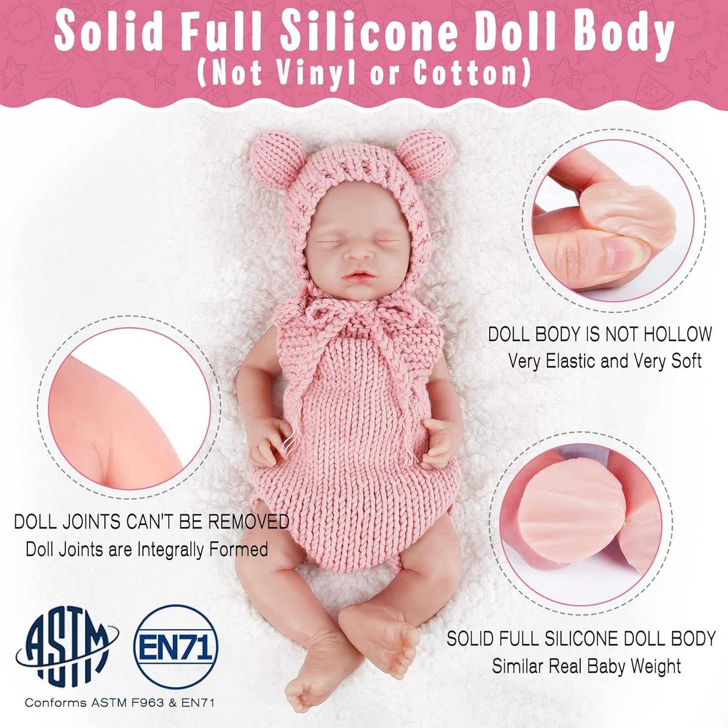 Vollence 18 inch Sleeping Full Silicone Baby Doll Not Vinyl Dolls Eye Closed Lifelike Real Newborn Baby Doll Realstic Reborn Baby Dolls Girl