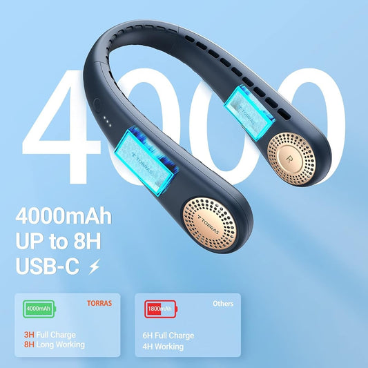 Neck Fan Portable Rechargeable 4000 mAh Battery Bladeless Neck Fan 360 degree flexible USB Rechargeable Cooling Fan