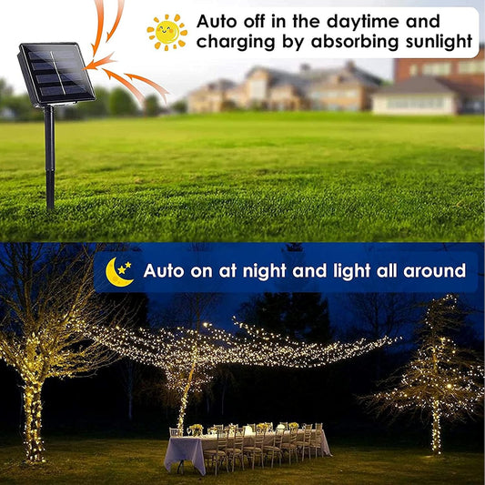 12M 100 LED Solar String Lights Outdoor Waterproof Solar Lights