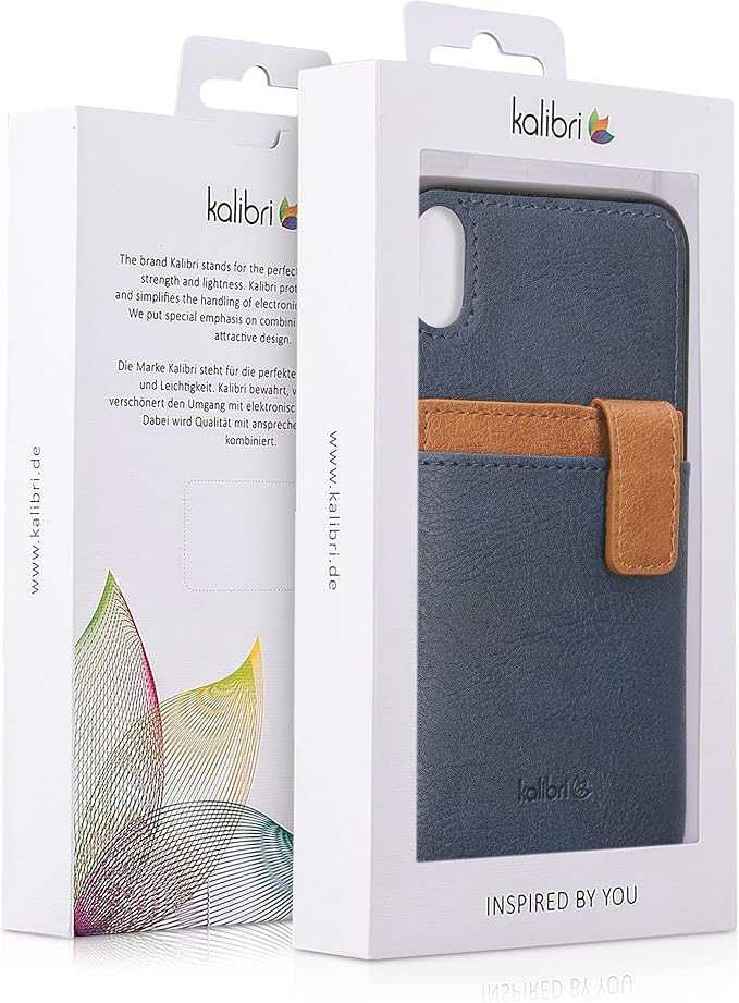 kalibri Hard Case Compatible with Apple iPhone X Case with Card Slots PU Leather Design with TPU Bumper Dark Blue Brown