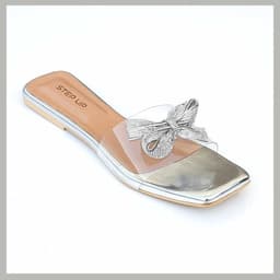 Elegant Silver Marigold Square Toe Transparent Flats