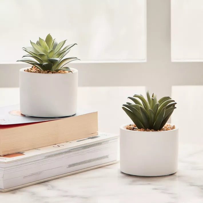 set of 2 Small Ceramic Flower Vase with Mini Artificial Flowers – Home Decor Pot