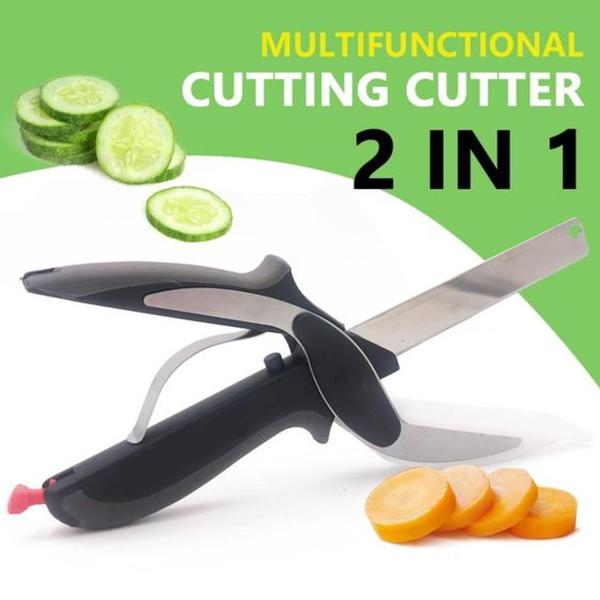 2 in 1 Clever Cutting Knife – Stainless Steel Food Chopper & Kitchen Scissor