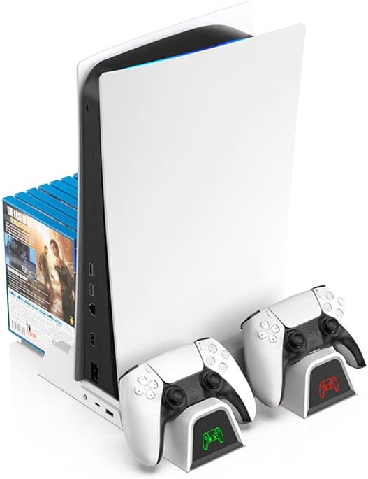 Aokicase PS5 Controller Charging Station – Dual Charger Dock with LED, Cooling Base & Headset Holder for PlayStation 5