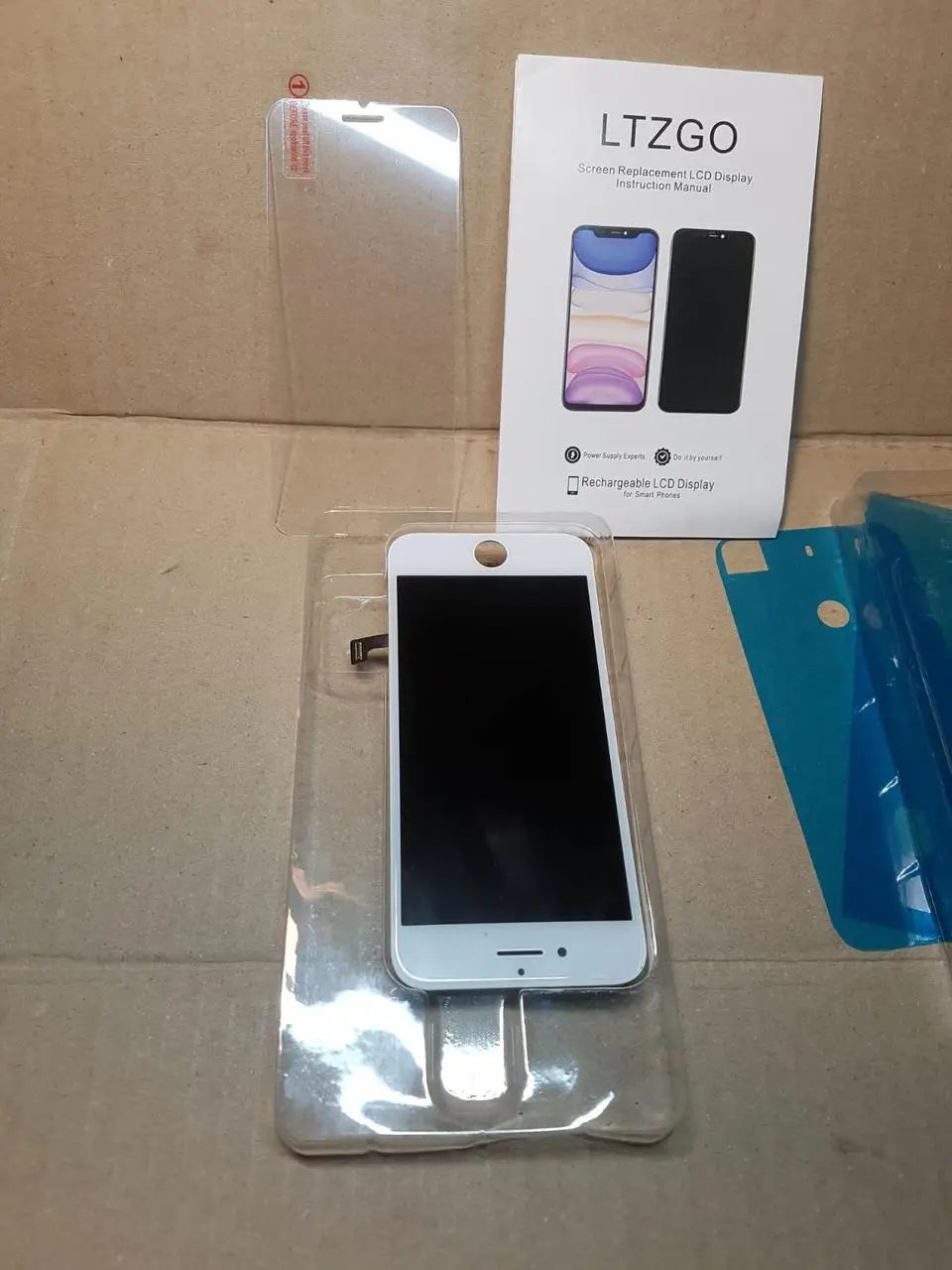 iPhone 8 white display with touchscreen and protective glass