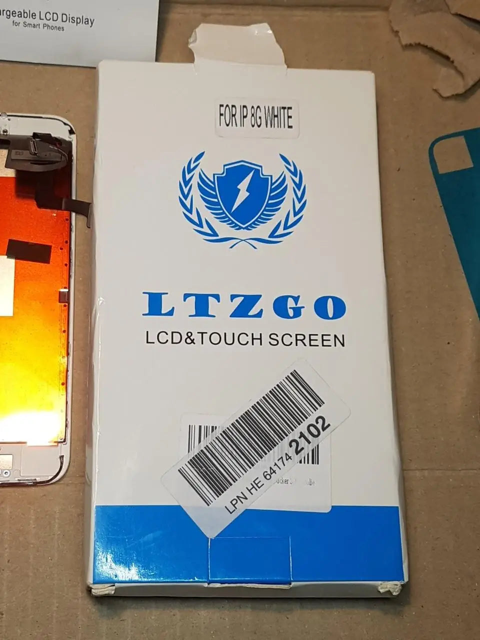 iPhone 8 white display with touchscreen and protective glass