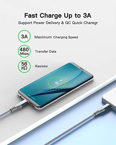 XGMATT USB C to USB C Cable (3M 2Pack),60W/3A Type C Braided Data Lead Compatible with Galaxy S23 S22 S21 A53 A14,MacBook Pro 2021 iPad,Huawei P10 P20...