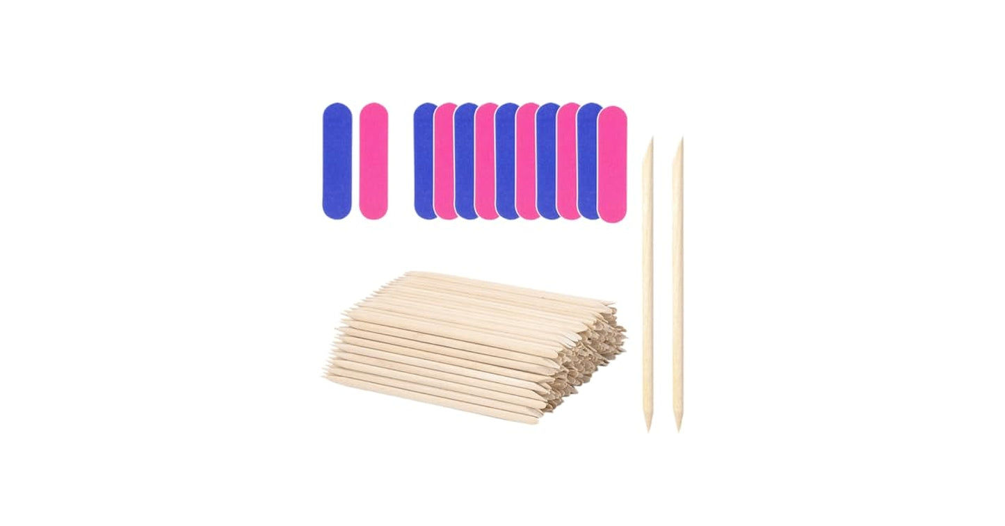 40/40 pcs Double-Sided Nail Buffer & Orange Wood Cuticle Sticks – Manicure & Pedicure Tools