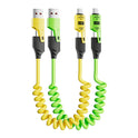 4-in-1 Spring Coiled Fast Charging Cable (2-Pack) – 65W USB-C PD Multi-Device Retractable Charger, USB-A & USB-C to USB-C/Lightning – 1.2m Cable for iPhone, Samsung, Laptop – Yellow & Green