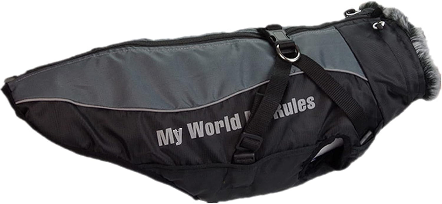 Foern Dog Coat, Waterproof Clothes with Reflective Strips Warm Cotton in Cold Weather Winter Outdoor, Windproof Jacket Clothing for Medium and Large Dogs