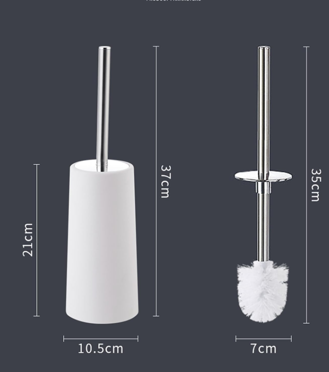Toilet Brush and Holder, Toilet Brush with 304 Stainless Steel Long Handle, Toilet Bowl Brush for Bathroom Toilet, Elegant, Durable