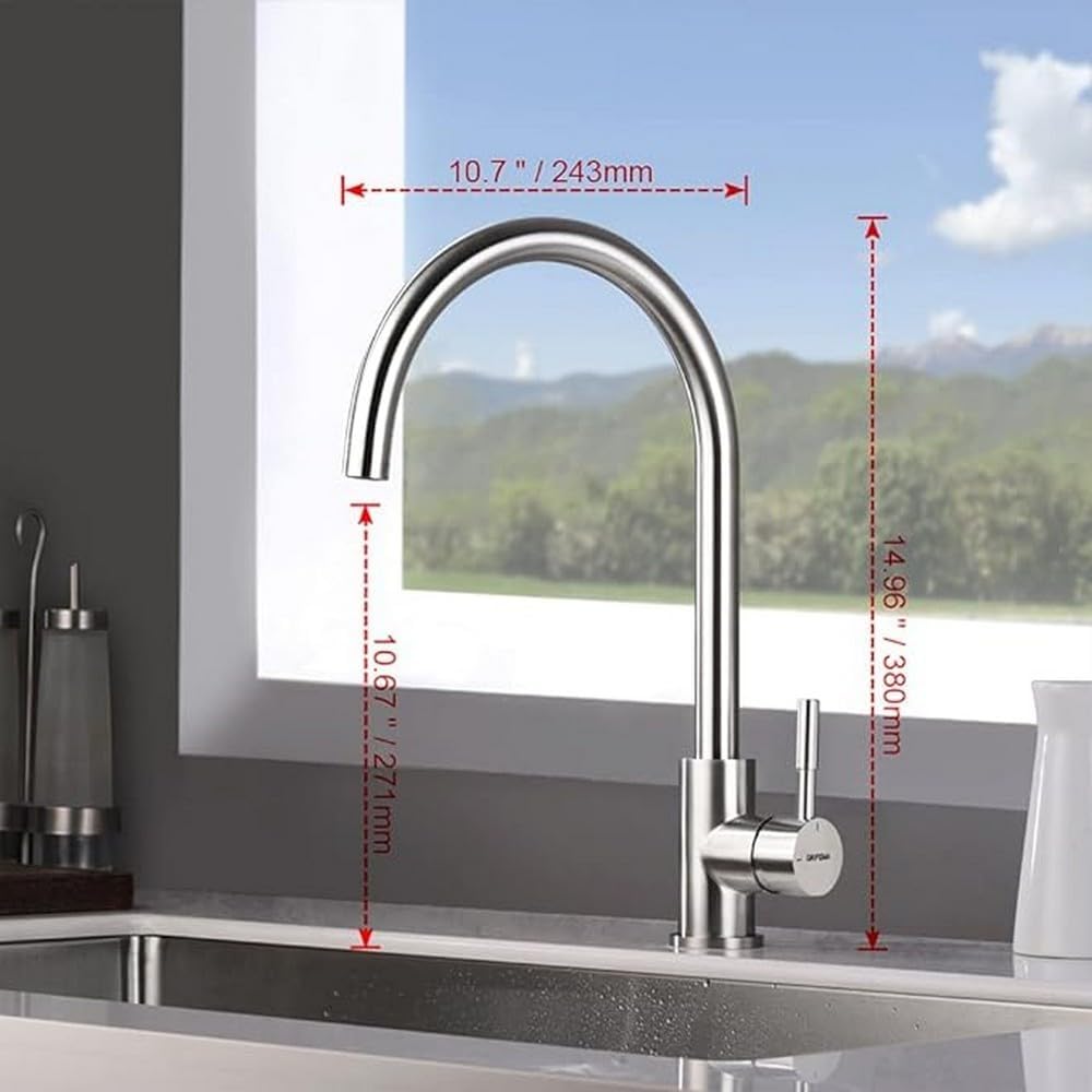 Faucema Irismart - Kitchen tap with 360° adjustable pipe, high, gray sink mixer (steel) [exclusive in Amazon]