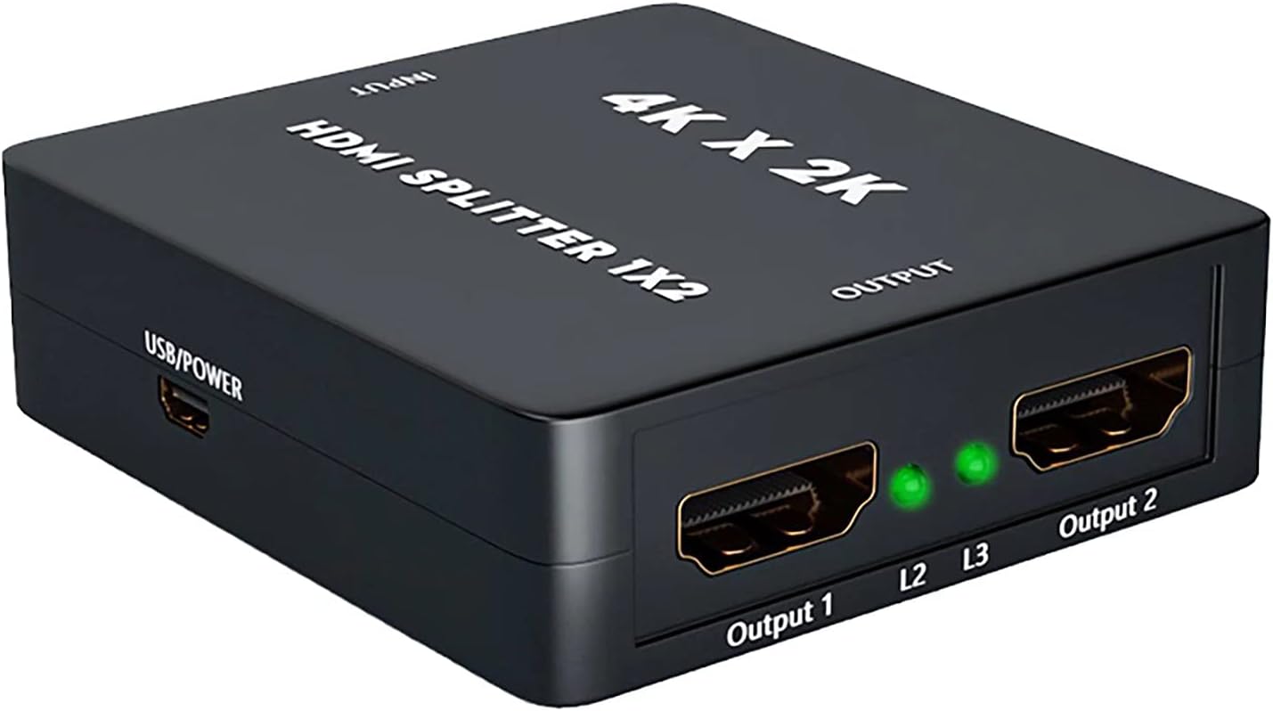 HDMI Splitter Snxiwth 4K HDMI Splitter 1 in 2 Out Supports HDCP, 4K, 3D, UHD, 1080P, HDMI Splitter 1 to 2 for Xbox, PS4, PS3, Blu-Ray Player, Firestick, HDTV