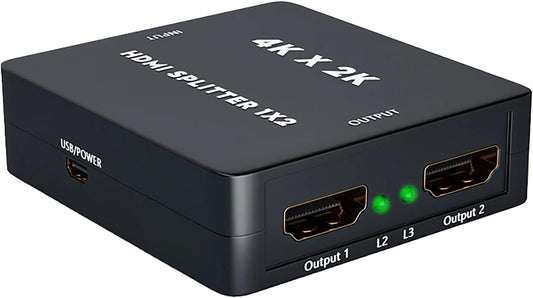 HDMI Splitter Snxiwth 4K HDMI Splitter 1 in 2 Out Supports HDCP, 4K, 3D, UHD, 1080P, HDMI Splitter 1 to 2 for Xbox, PS4, PS3, Blu-Ray Player, Firestick, HDTV