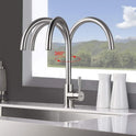Faucema Irismart - Kitchen tap with 360° adjustable pipe, high, gray sink mixer (steel) [exclusive in Amazon]