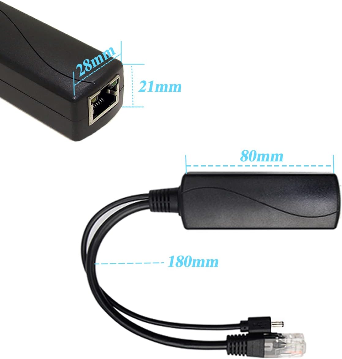 Gigabit PoE Splitter 12V 2A Output with IEEE 802.3af/at Standard Compliant 10,100,1000Mbps Power Over Ethernet Splitter Adapter for Security Camera CCTV Surveillance 5.5x2.1mm DC Plug Cable(PS5712TG)